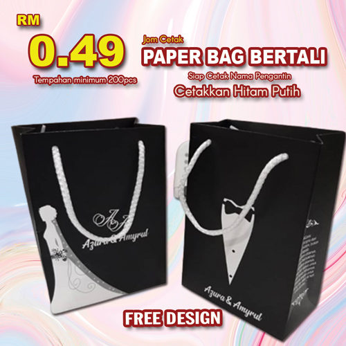 Paper Bag Bertali Cetakkan Black & White