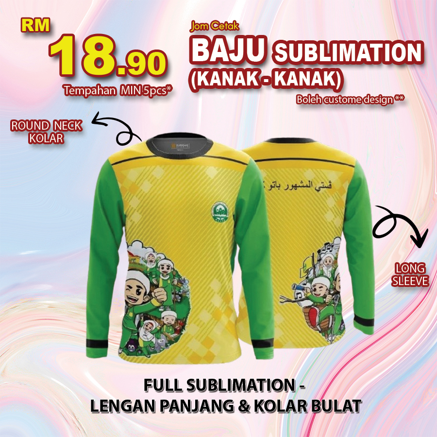 Baju Sublimation Kanak-Kanak (Kolar Bulat) + lengan panjang