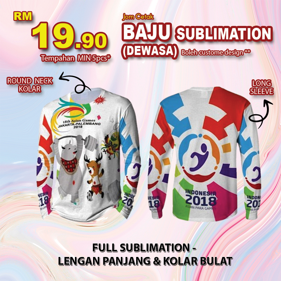 Baju Sublimation Dewasa (Kolar Bulat) lengan panjang