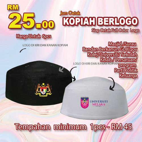 SONGKOK/KOPIAH + CETAK LOGO