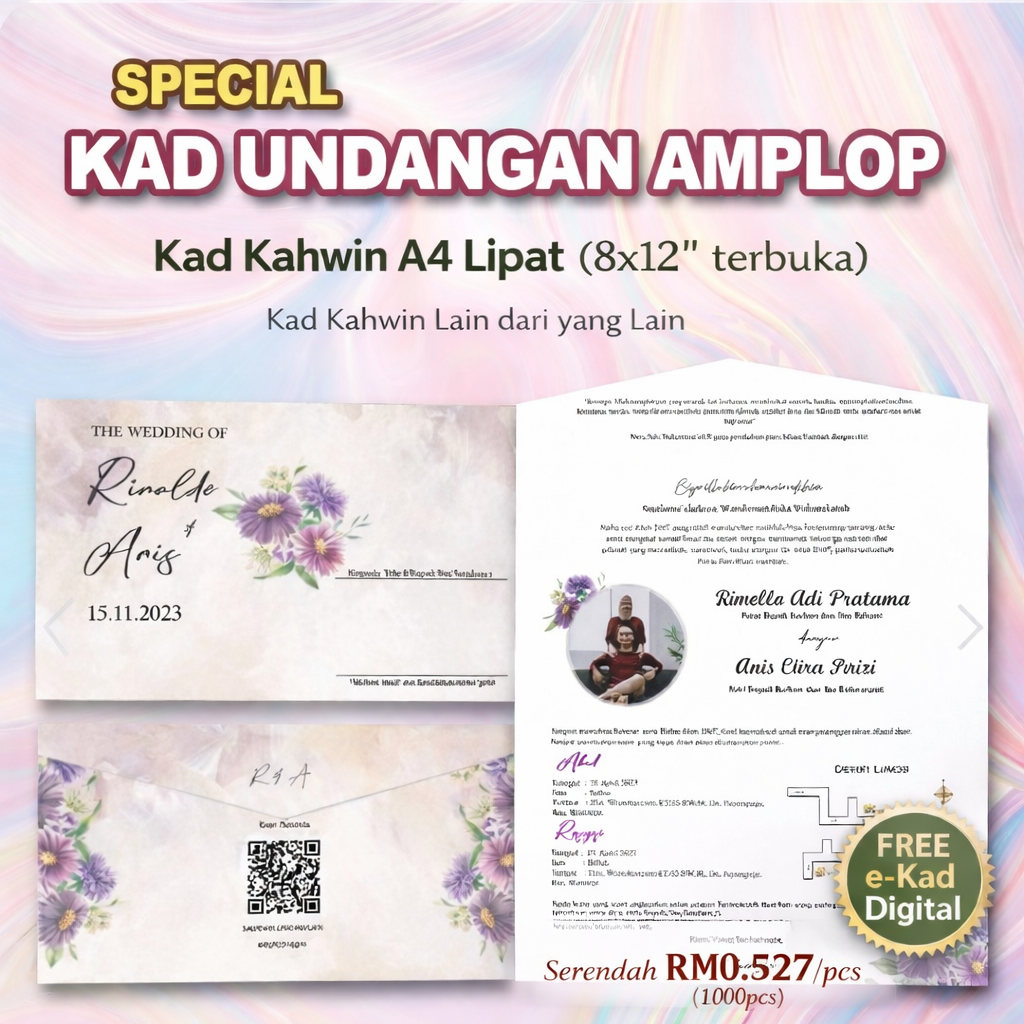 SPECIAL KAD UNDANGAN AMPLOP (A4 LIPAT)+ FREE e-Kad