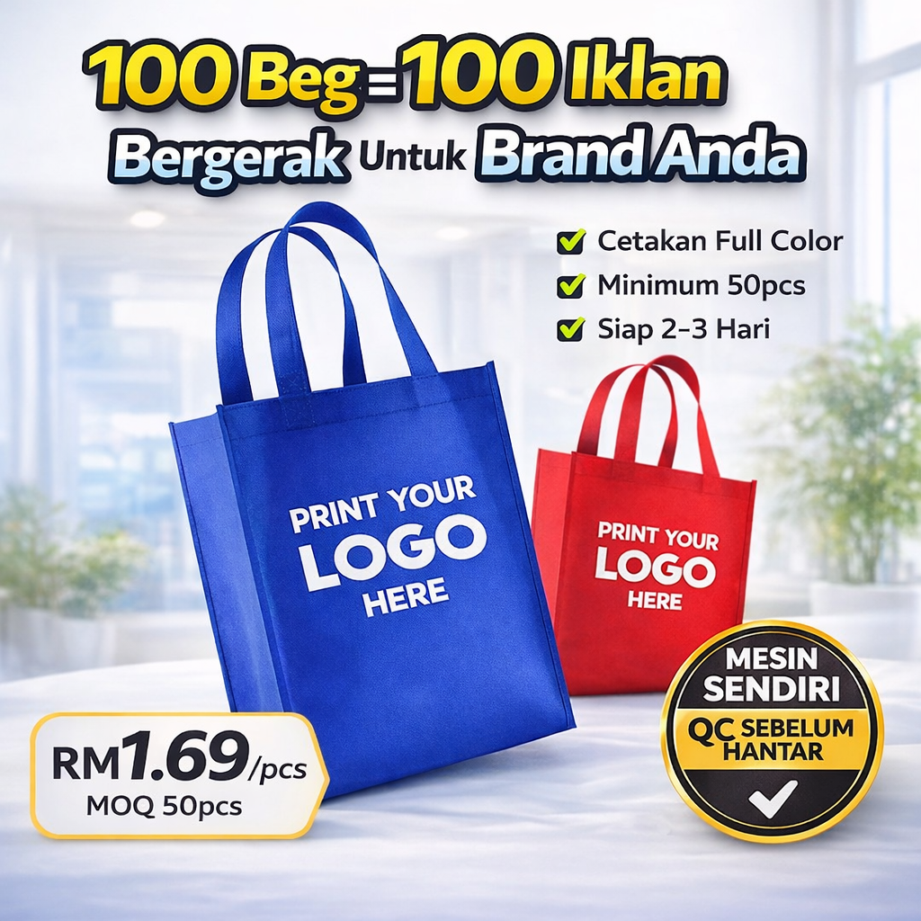 Non Woven Bag Custom Logo – Beg Promosi Event & Kedai (MOQ 50pcs)