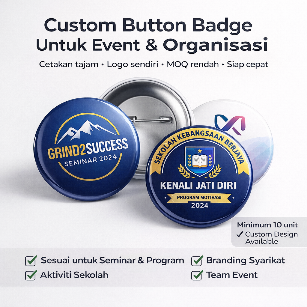 Button Badge Custom – Tingkatkan Visibility Jenama Anda